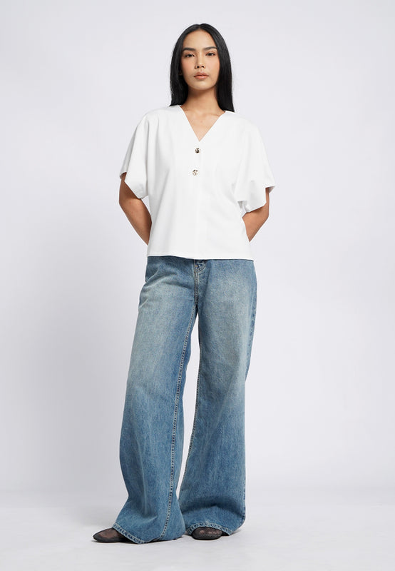 V-Neck Batwing Blouse