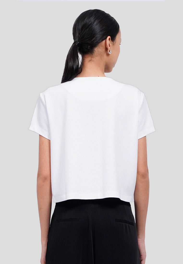 Double Pocket Short Sleeve Crop Blouse