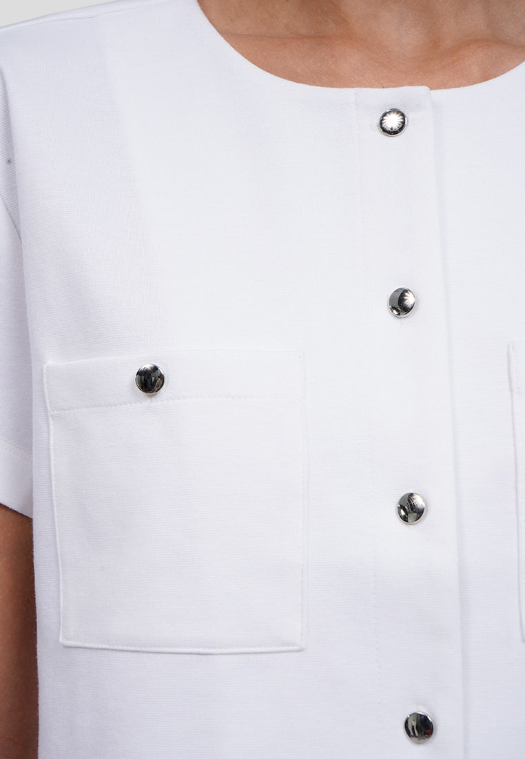 Double Pocket Short Sleeve Crop Blouse