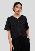 Round Neck Short Sleeve Crop Blouse
