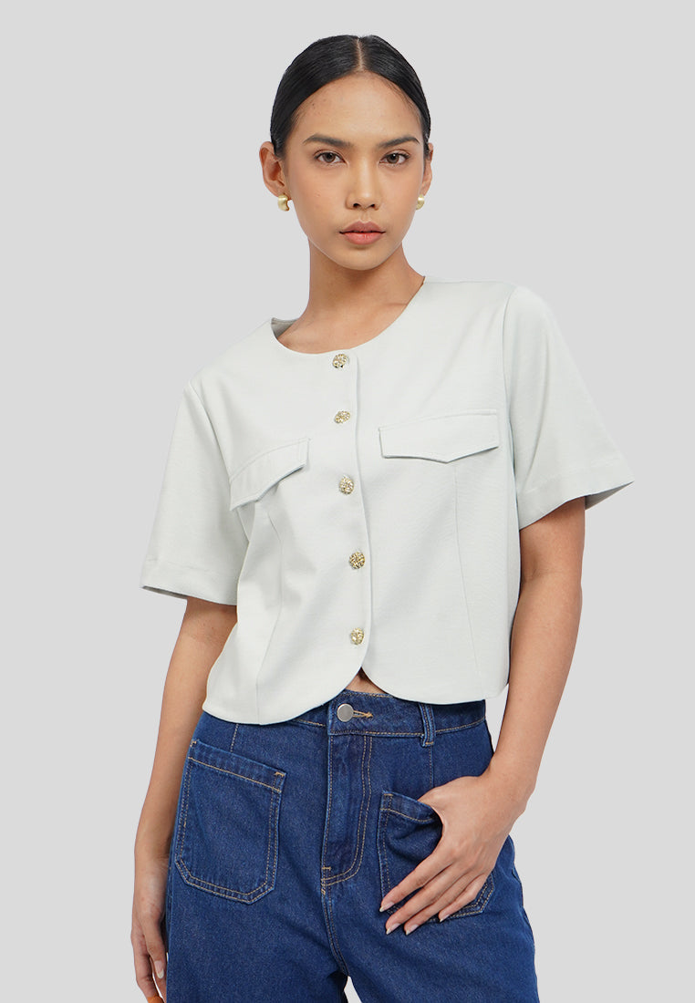 Round Neck Short Sleeve Blouse