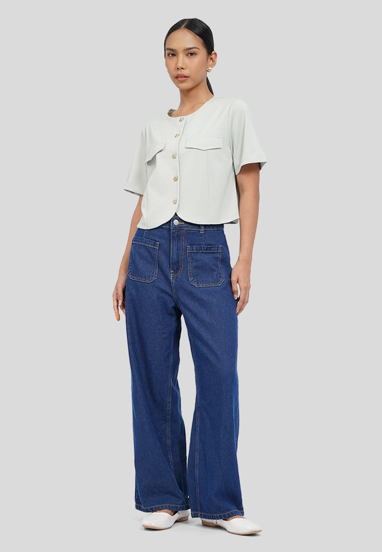 Round Neck Short Sleeve Blouse