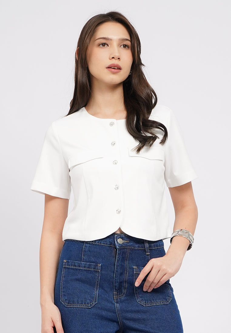 Round Neck Shirt Sleeve Blouse