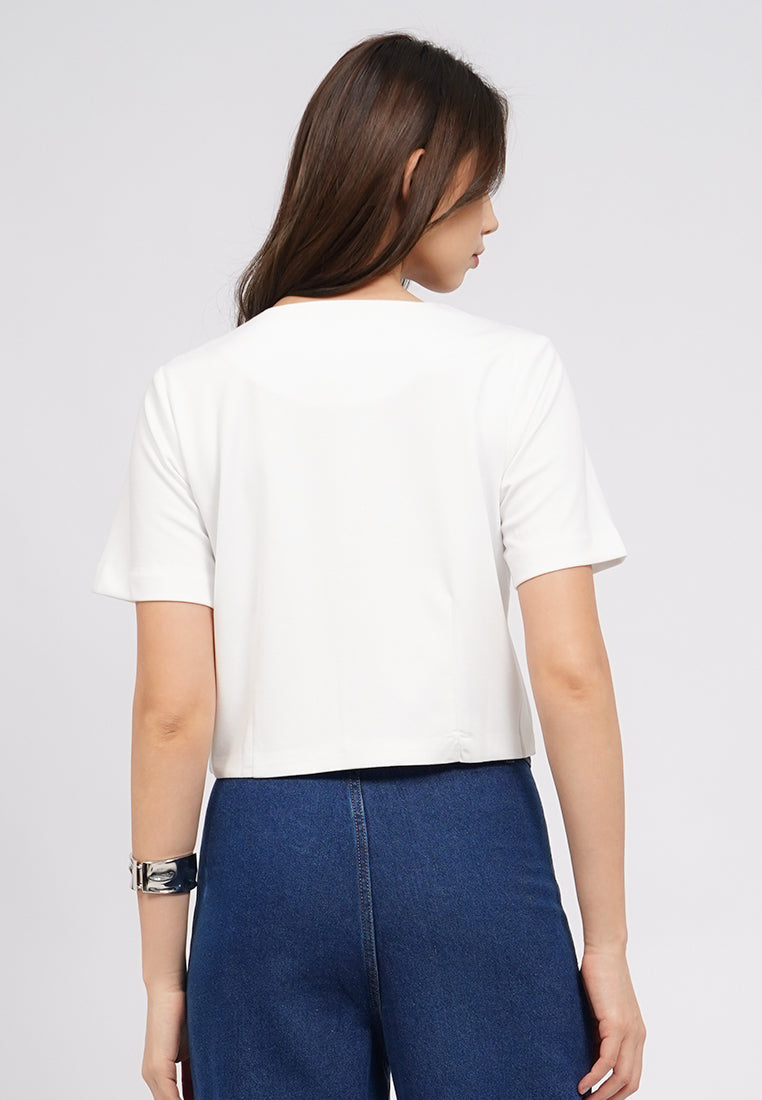Round Neck Shirt Sleeve Blouse