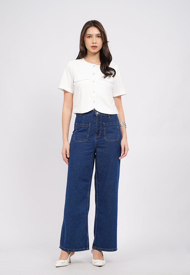 Round Neck Shirt Sleeve Blouse