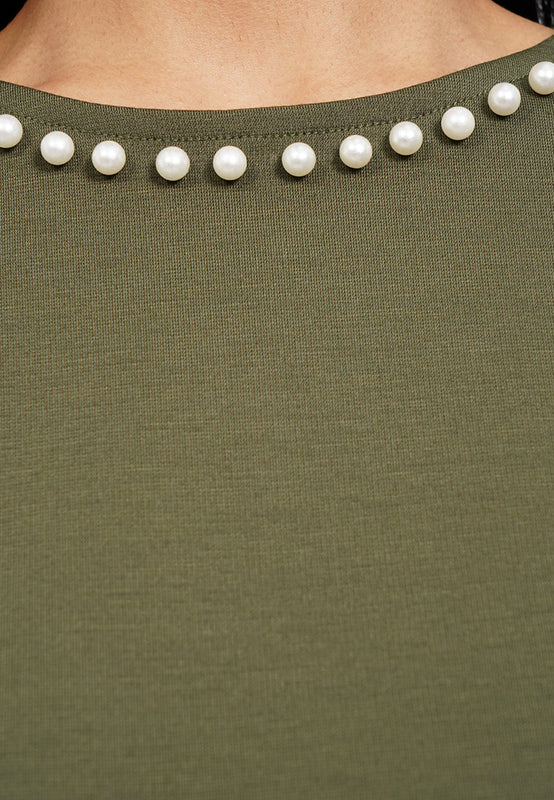 Short Sleeve Top with Pearl Details