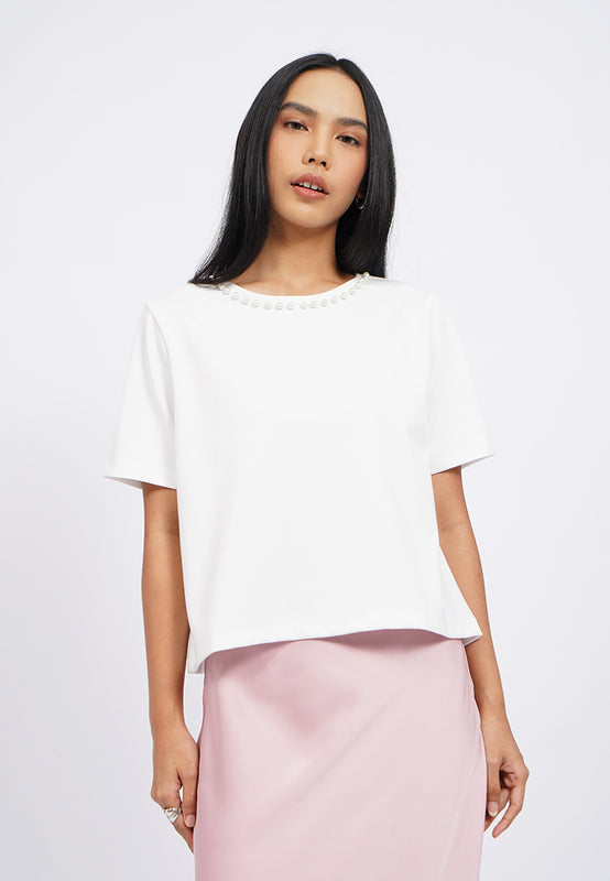 Short Sleeve Top with Pearl Details
