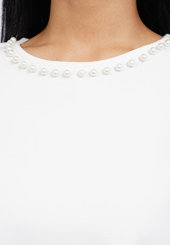 Short Sleeve Top with Pearl Details