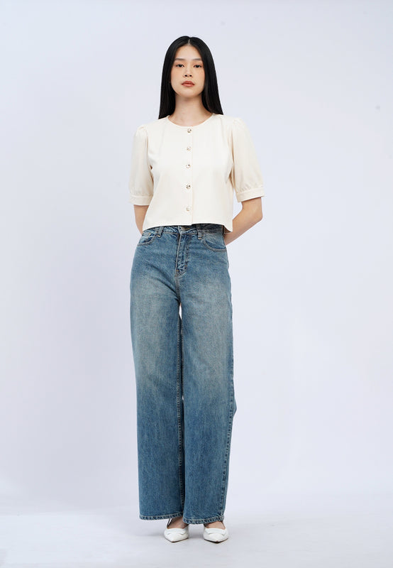 Puff Sleeve Buttoned Top