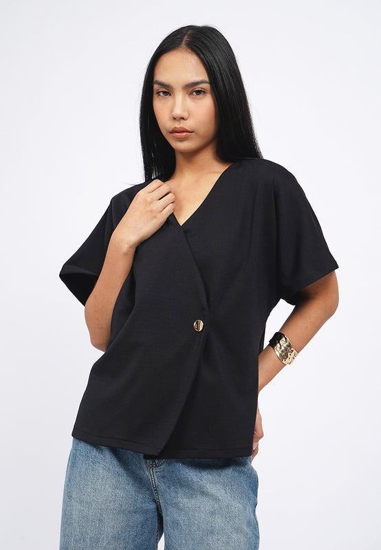 V-Neck Short Sleeve Batwing Blouse