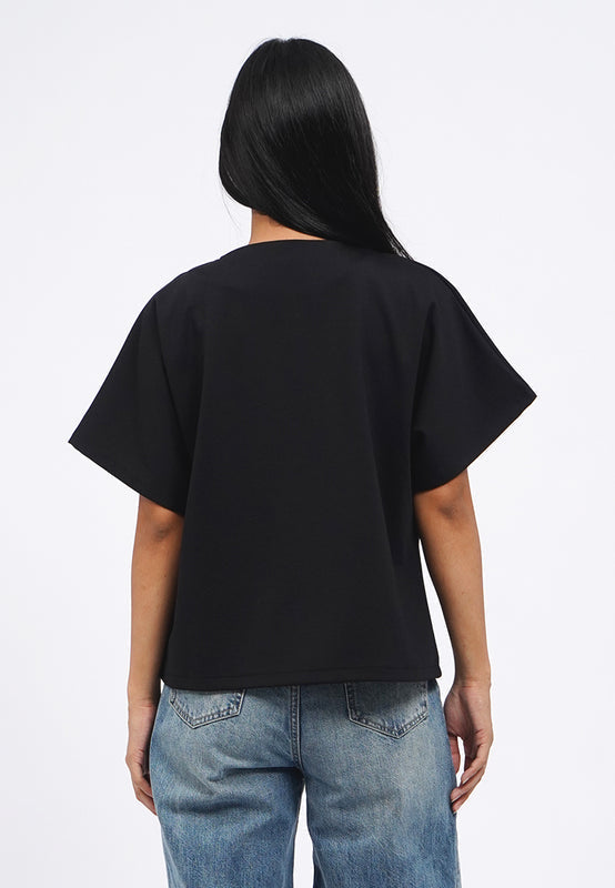V-Neck Short Sleeve Batwing Blouse