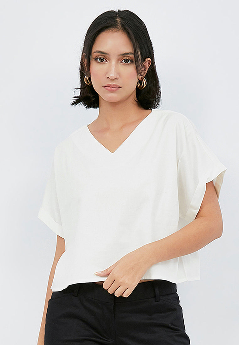 V-Neck Short Sleeve Blouse
