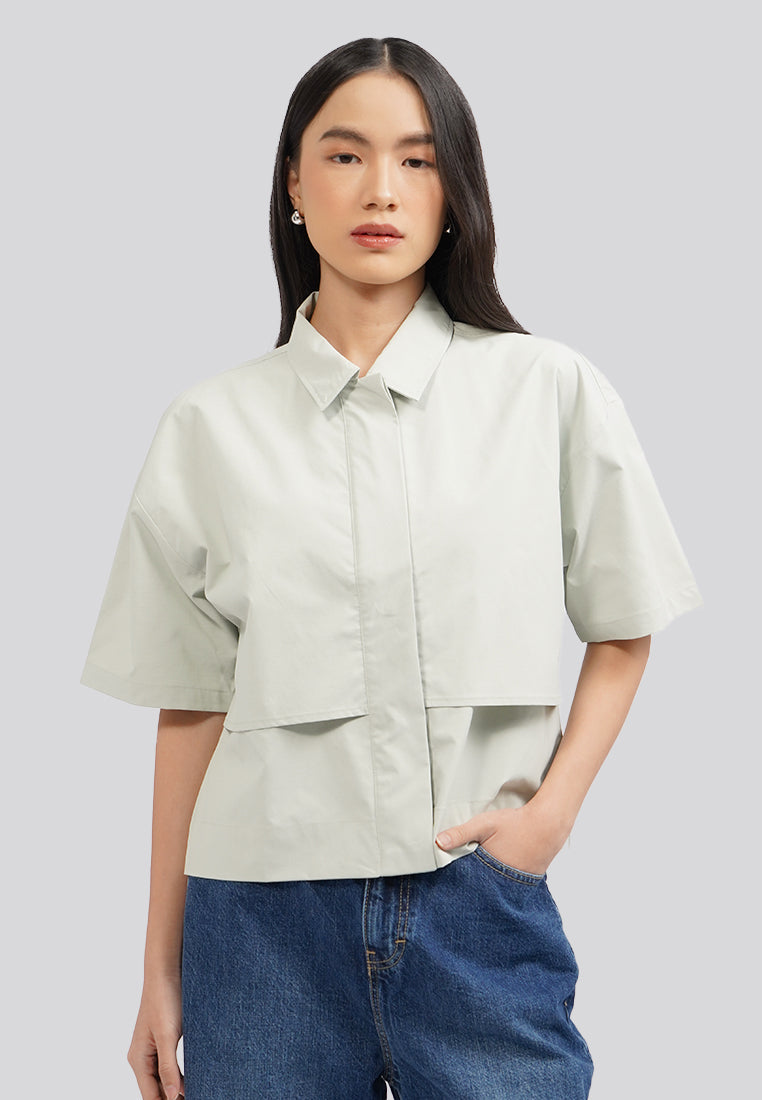 Short Sleeve Blouse with Back Pleat