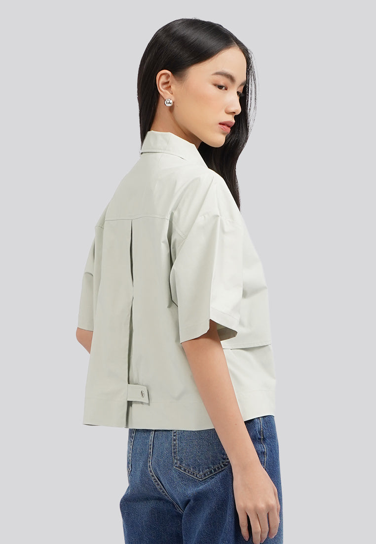 Short Sleeve Blouse with Back Pleat