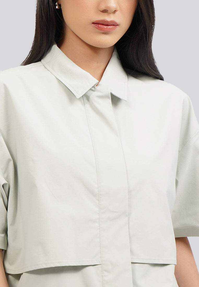Short Sleeve Blouse with Back Pleat