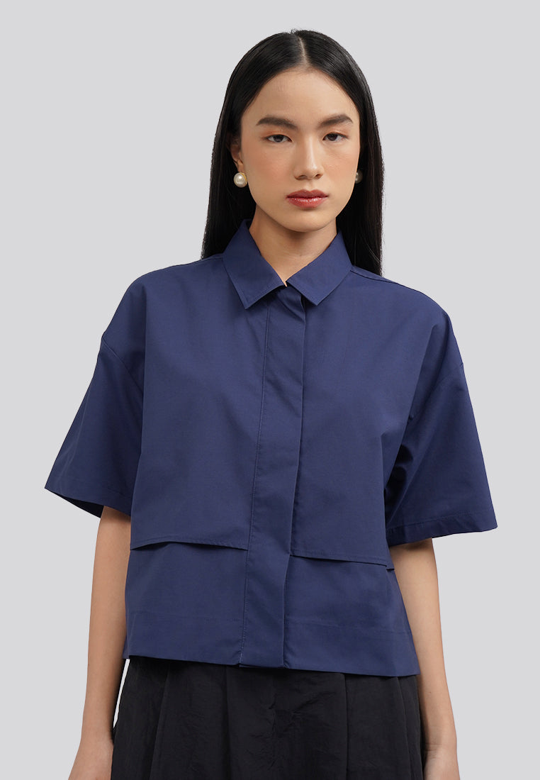 Short Sleeve Blouse with Back Pleat