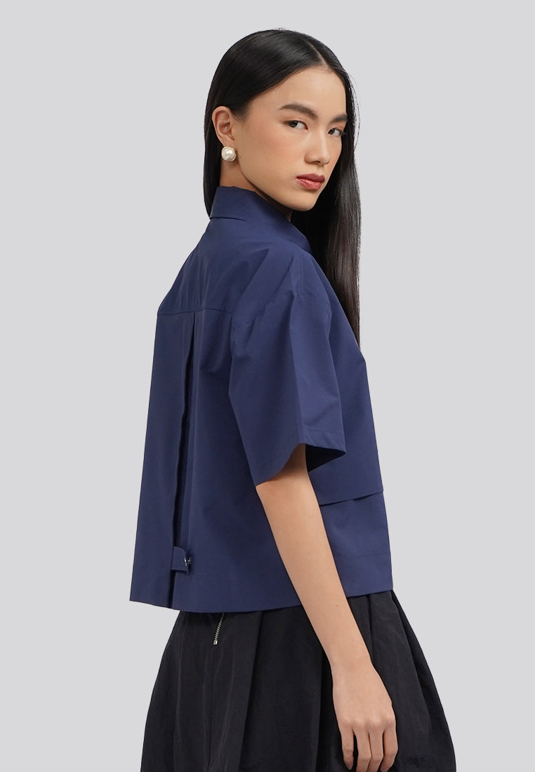 Short Sleeve Blouse with Back Pleat