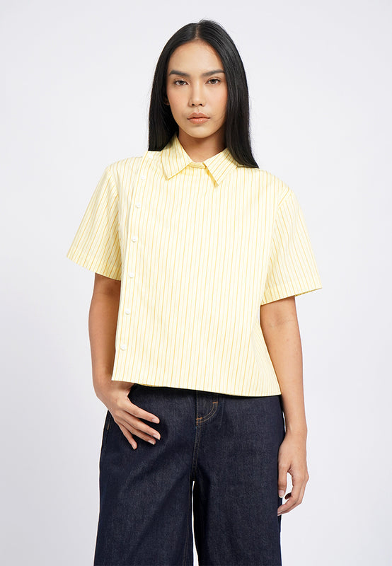 Asymmetric Placket Stripes Shirt