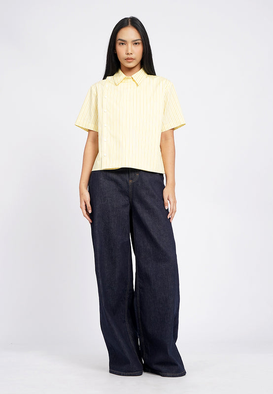 Asymmetric Placket Stripes Shirt