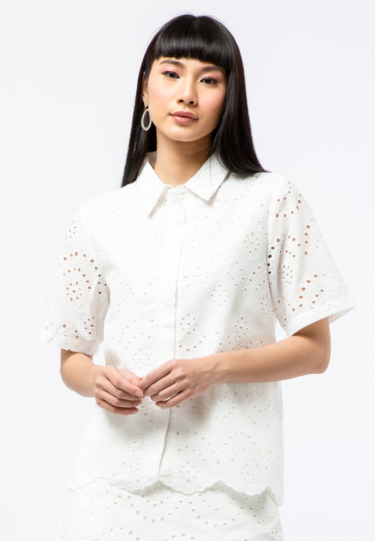 Eyelet Short Sleeve Blouse