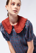 Contrast Collar Check Blouse
