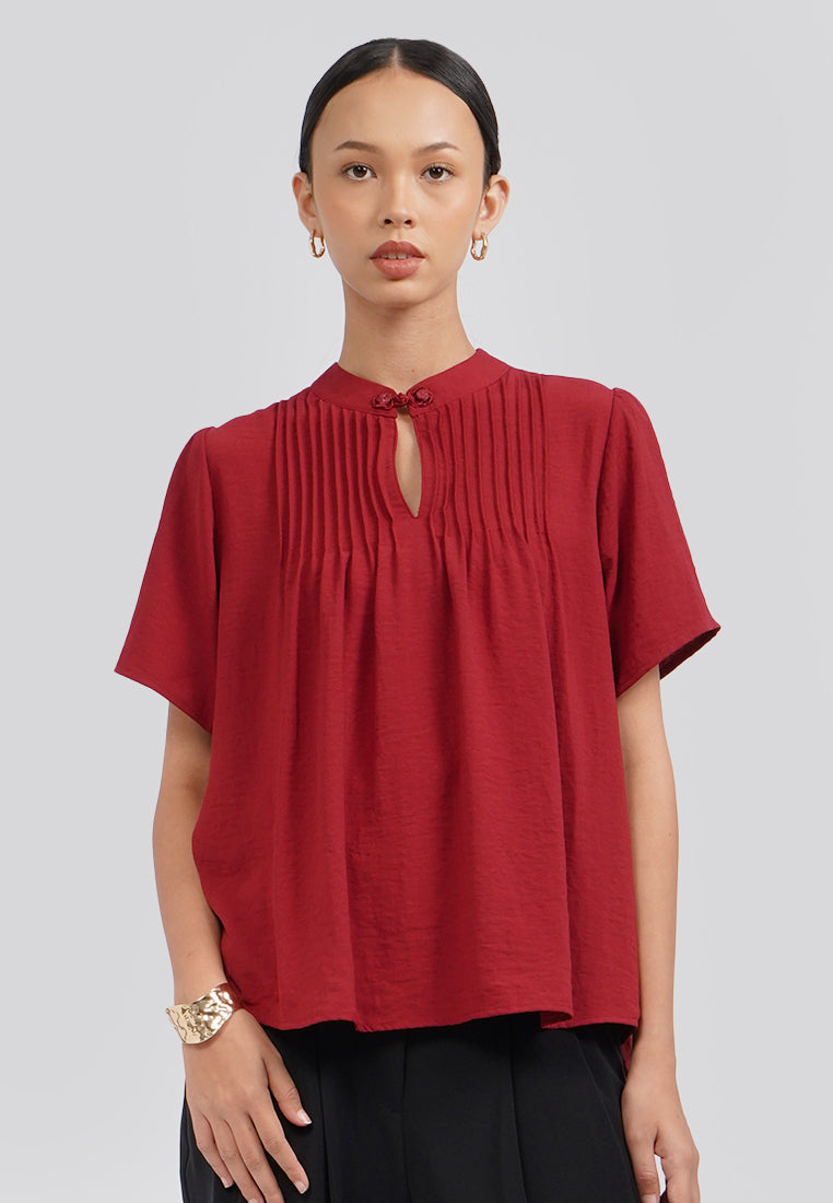 Puff Sleeve Cheongsam Blouse Red