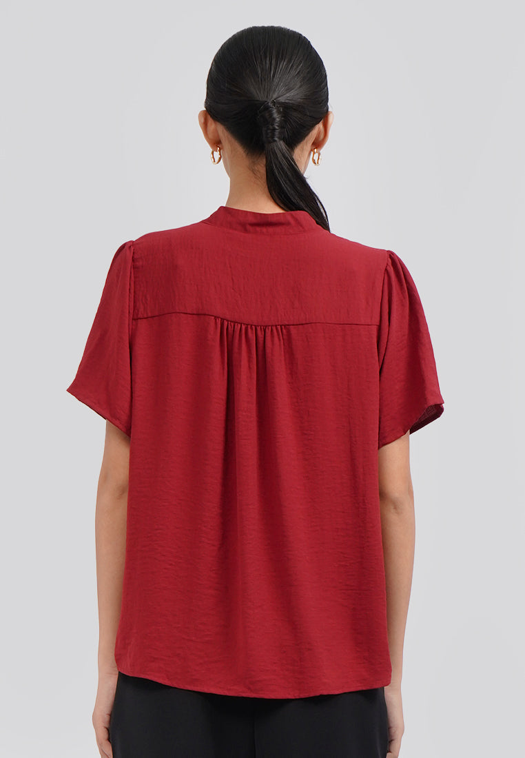 Puff Sleeve Cheongsam Blouse Red