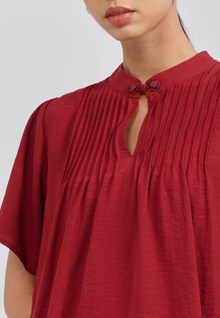 Puff Sleeve Cheongsam Blouse Red