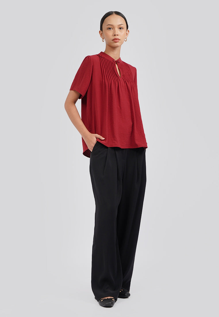 Puff Sleeve Cheongsam Blouse Red