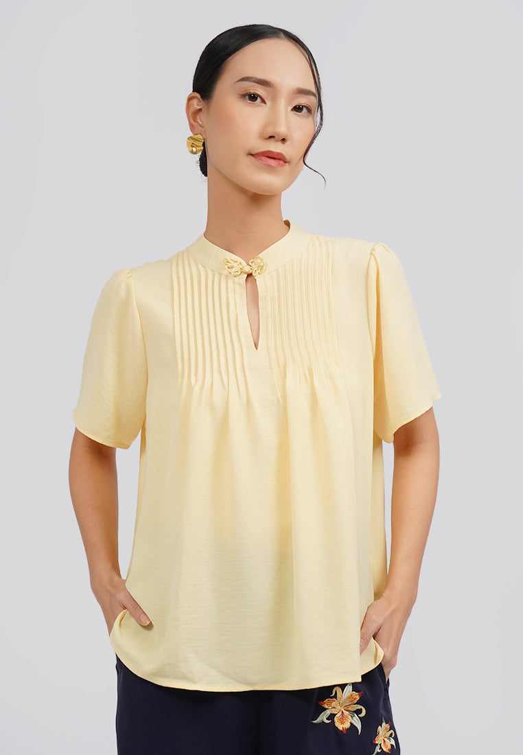 Puff Sleeve Cheongsam Blouse Yellow