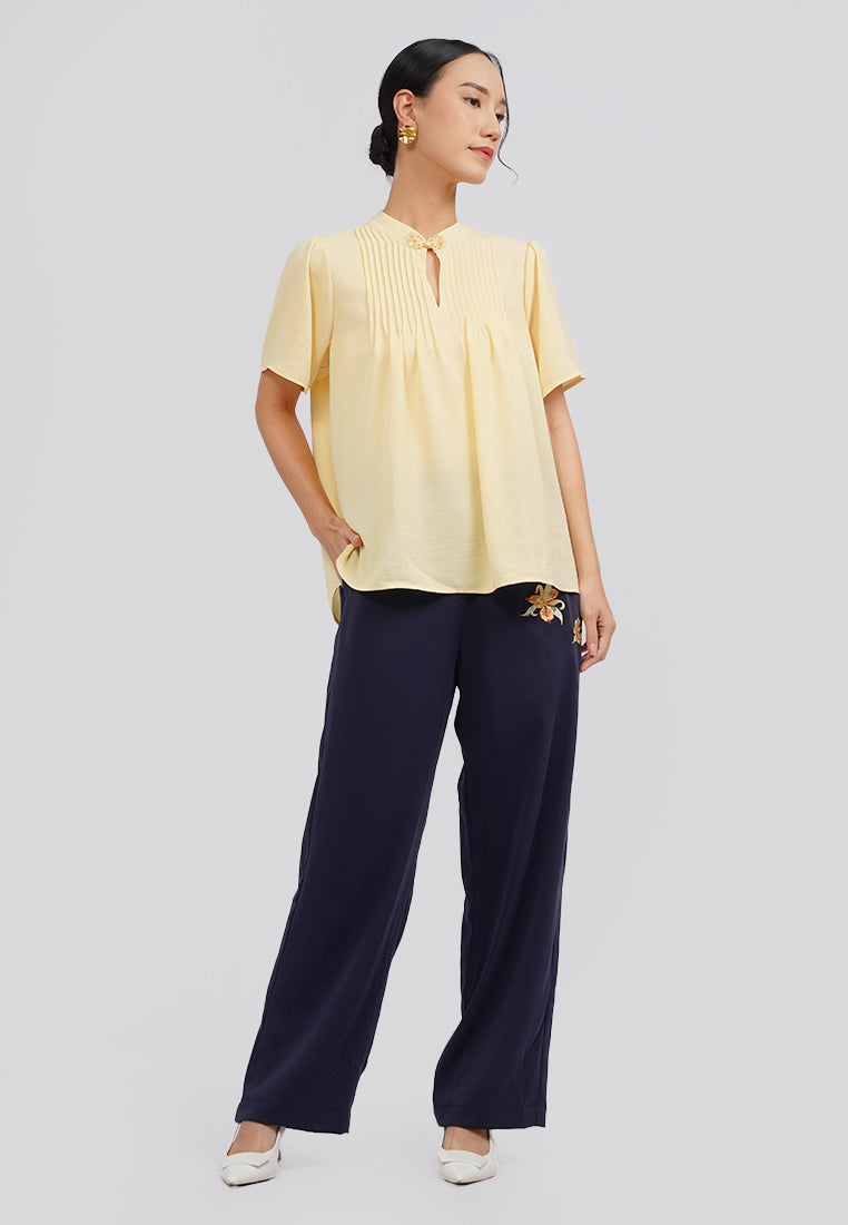 Puff Sleeve Cheongsam Blouse Yellow