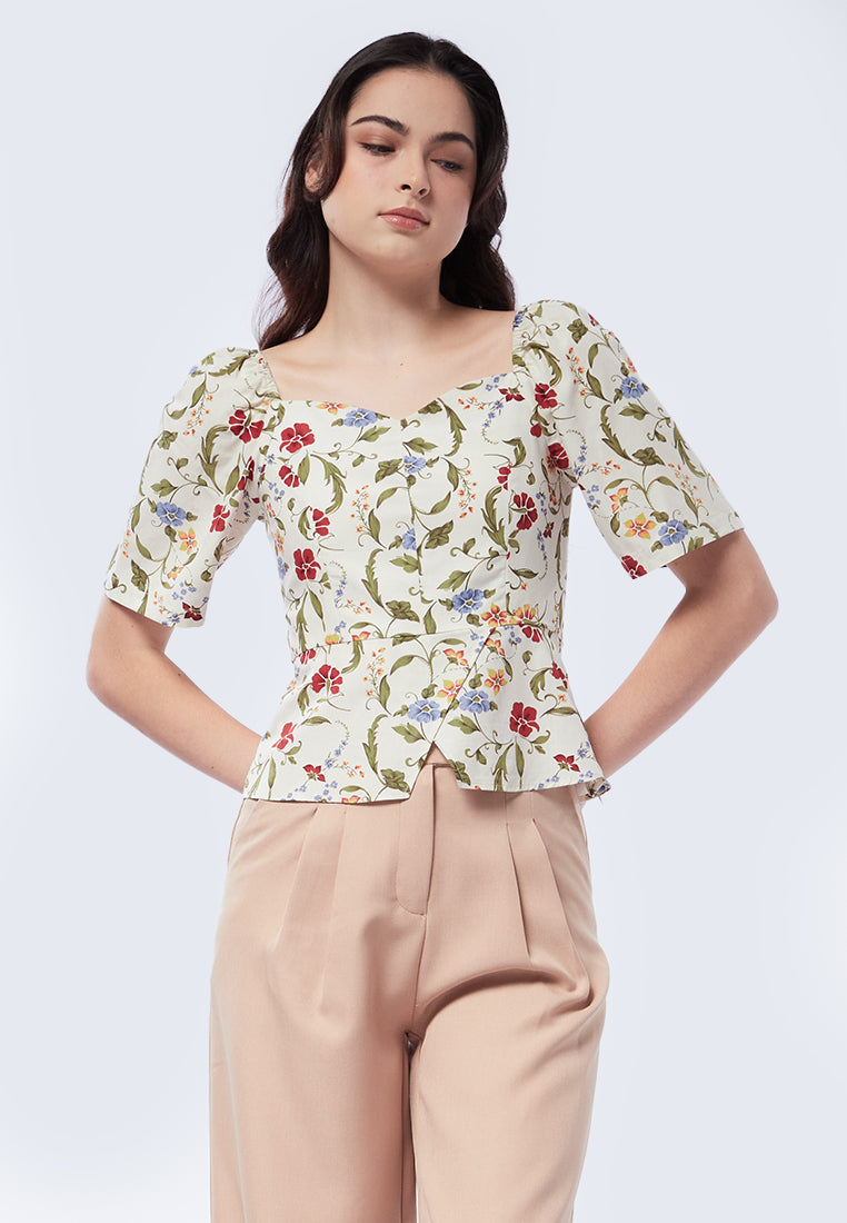 Printed Splice Hem Crop Blouse