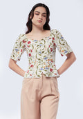 Printed Splice Hem Crop Blouse