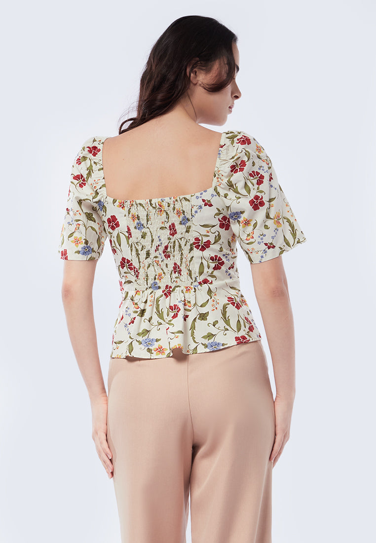 Printed Splice Hem Crop Blouse