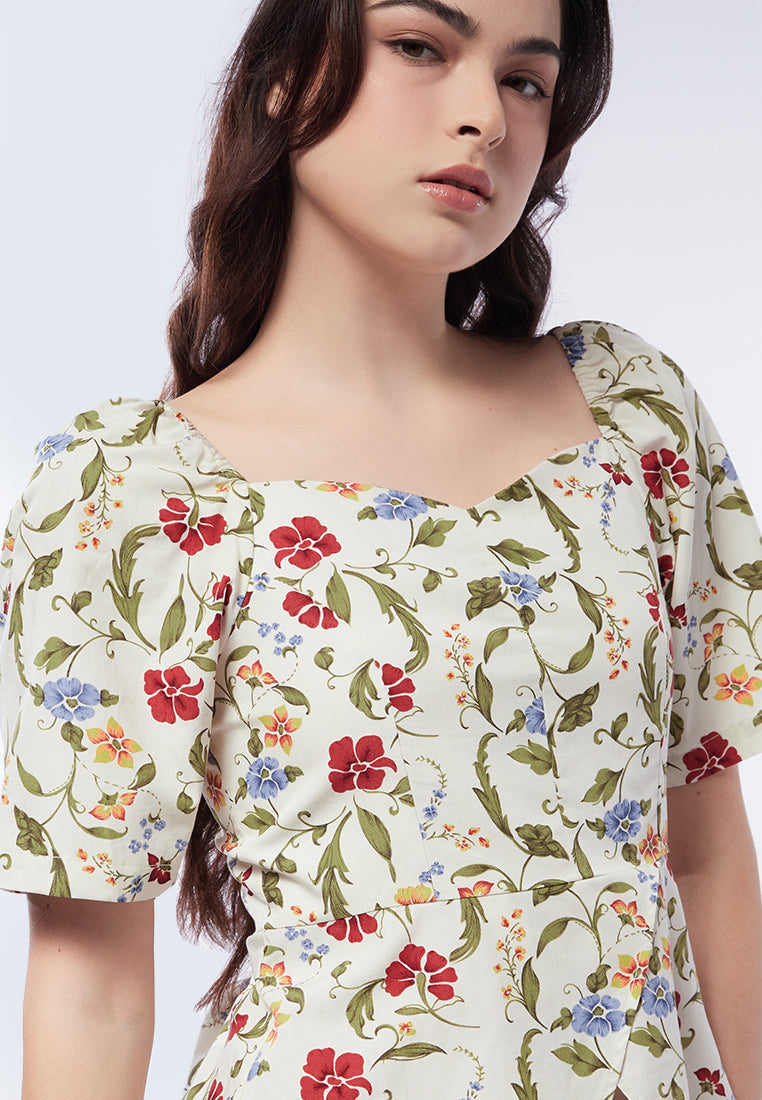 Printed Splice Hem Crop Blouse