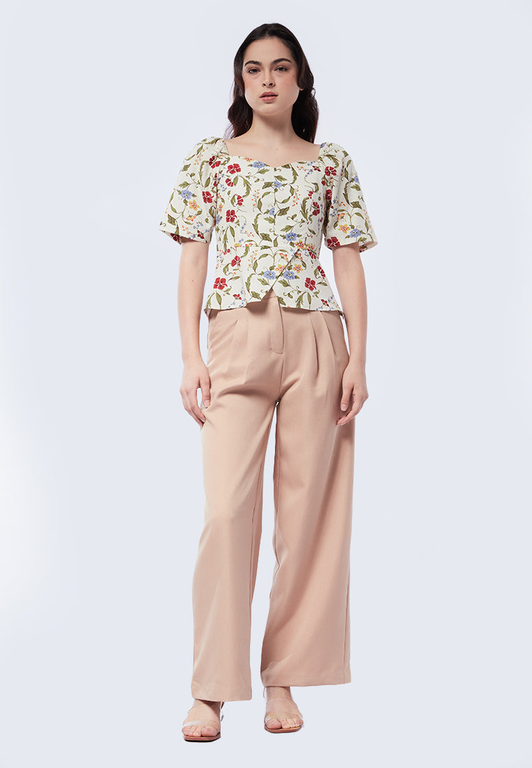 Printed Splice Hem Crop Blouse