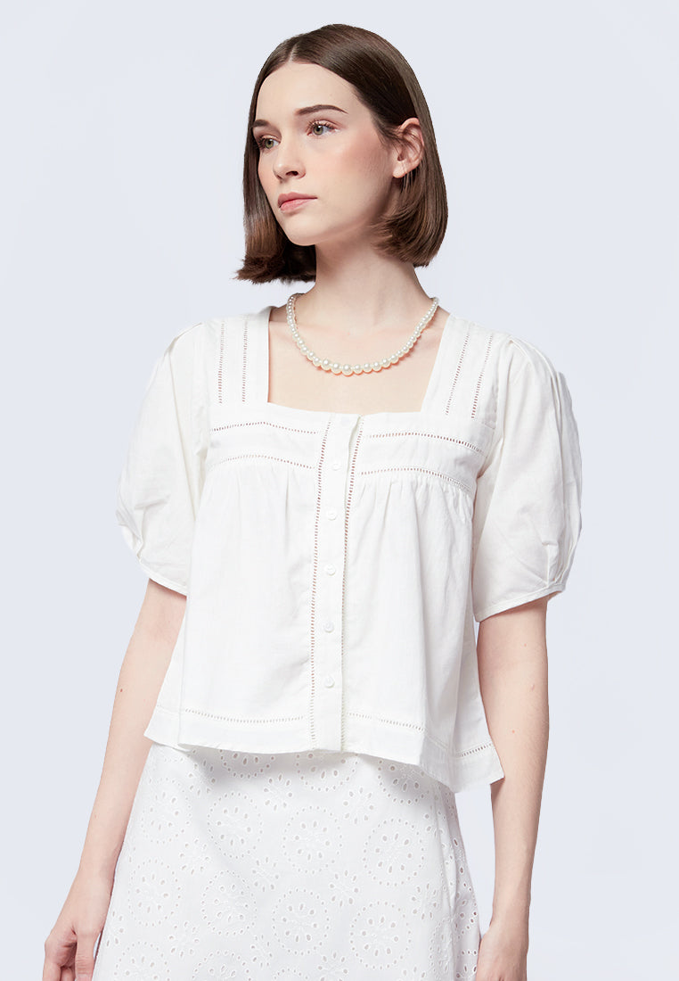 Trim Panel Button Up Blouse