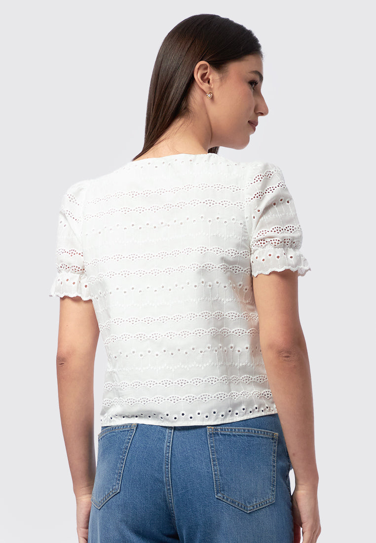 Eyelet Short Sleeve Top