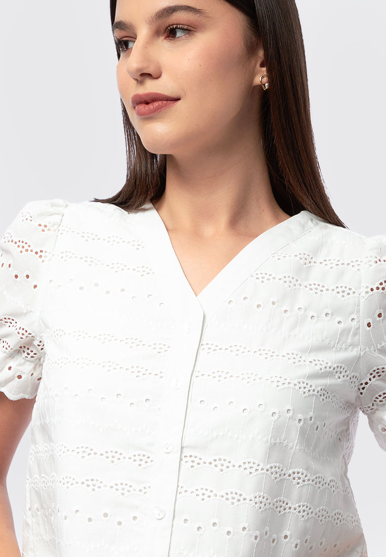 Eyelet Short Sleeve Top