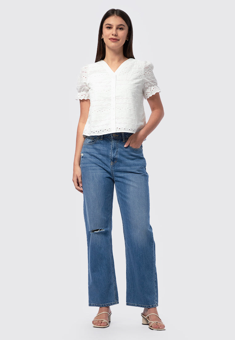 Eyelet Short Sleeve Top