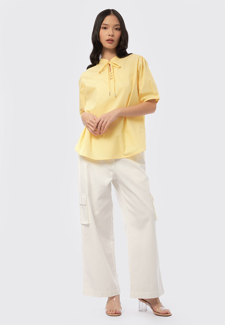 Tie Neck Puff Sleeves Blouse