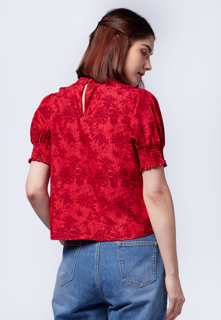 Printed Mandarin Collar Blouse