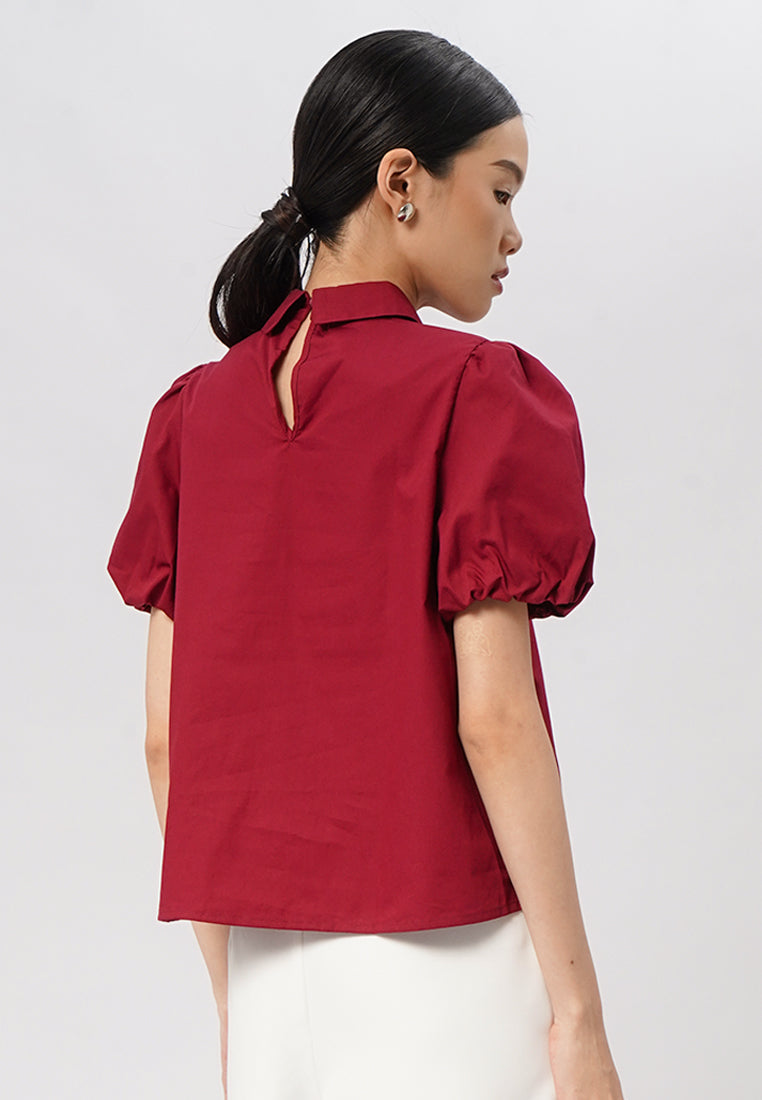 Short Sleeve Blouse with Bow Tie