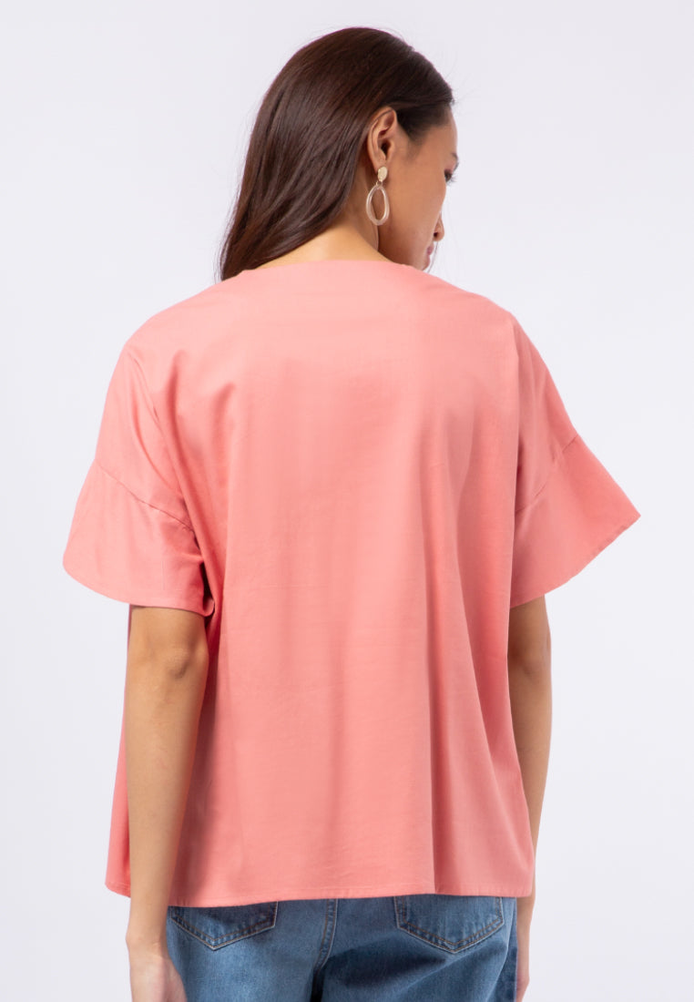V-Neck Short Sleeve Blouse