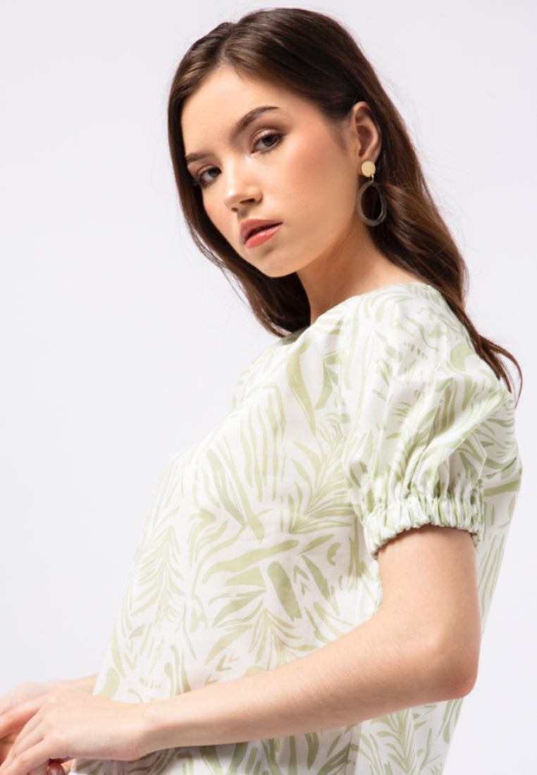 Puff Sleeve Printed Blouse