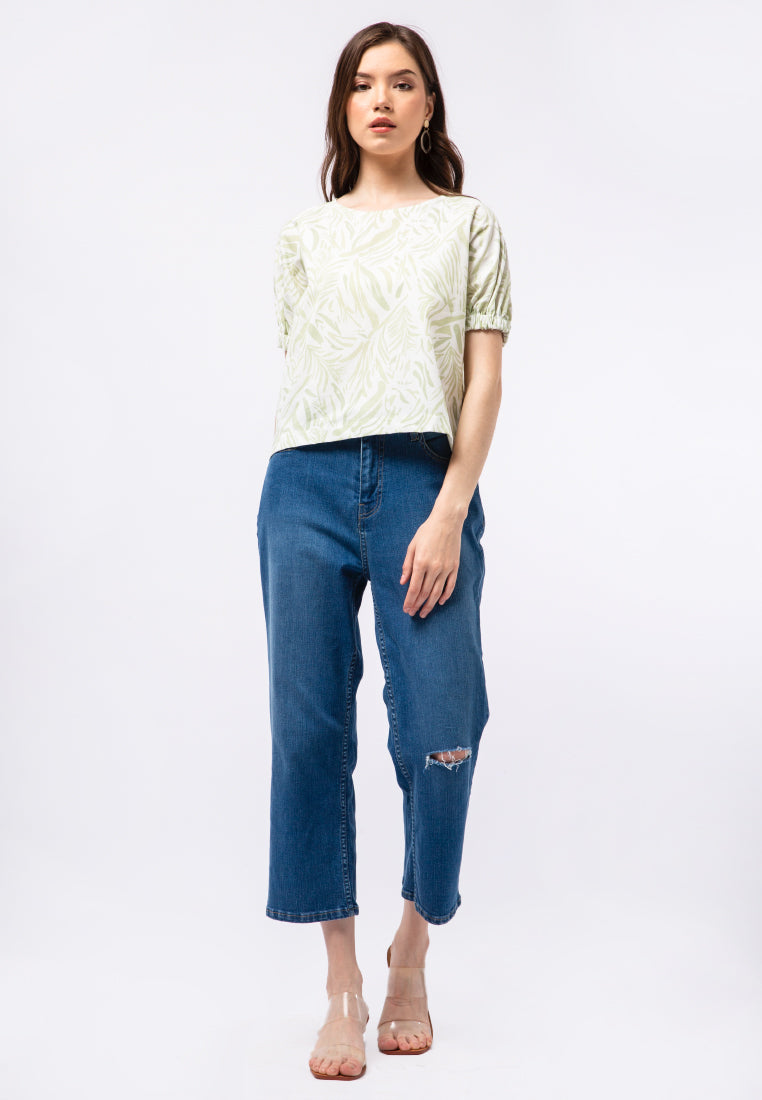Puff Sleeve Printed Blouse
