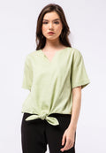 Front Knot Short Sleeve Blouse