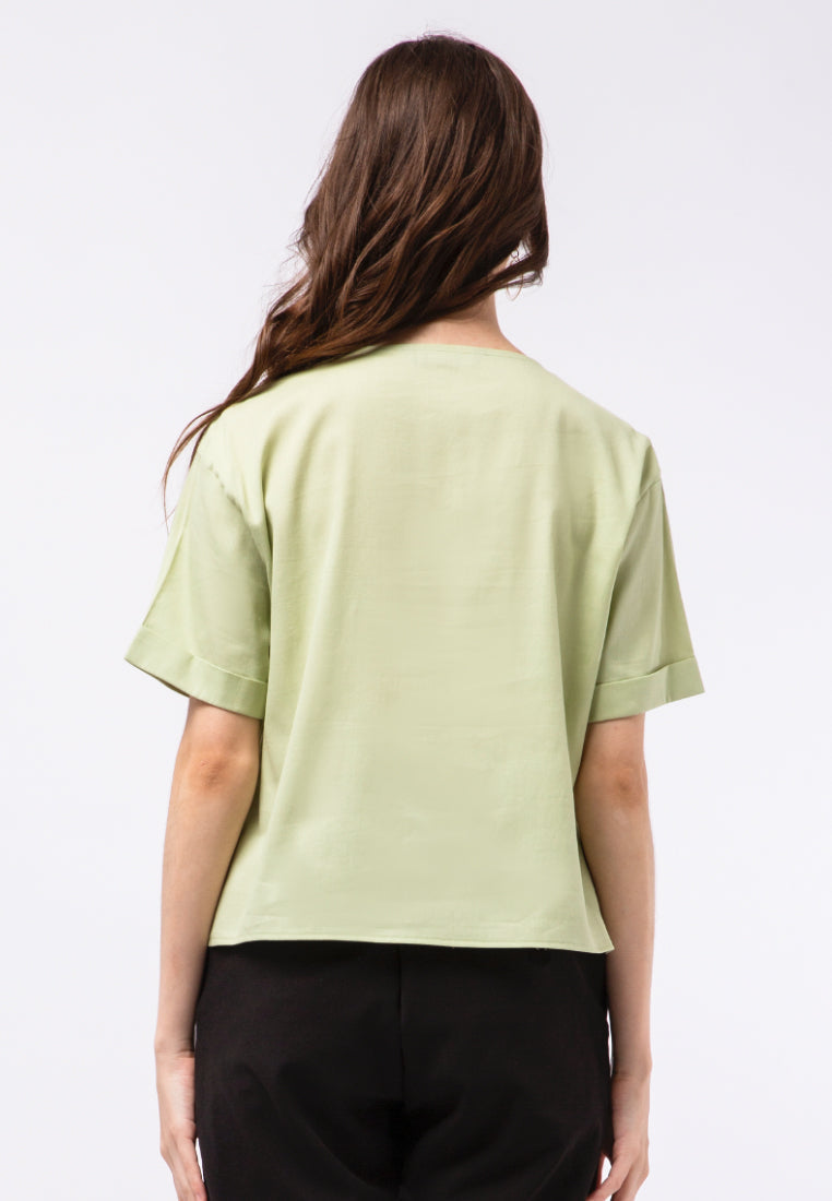 Front Knot Short Sleeve Blouse
