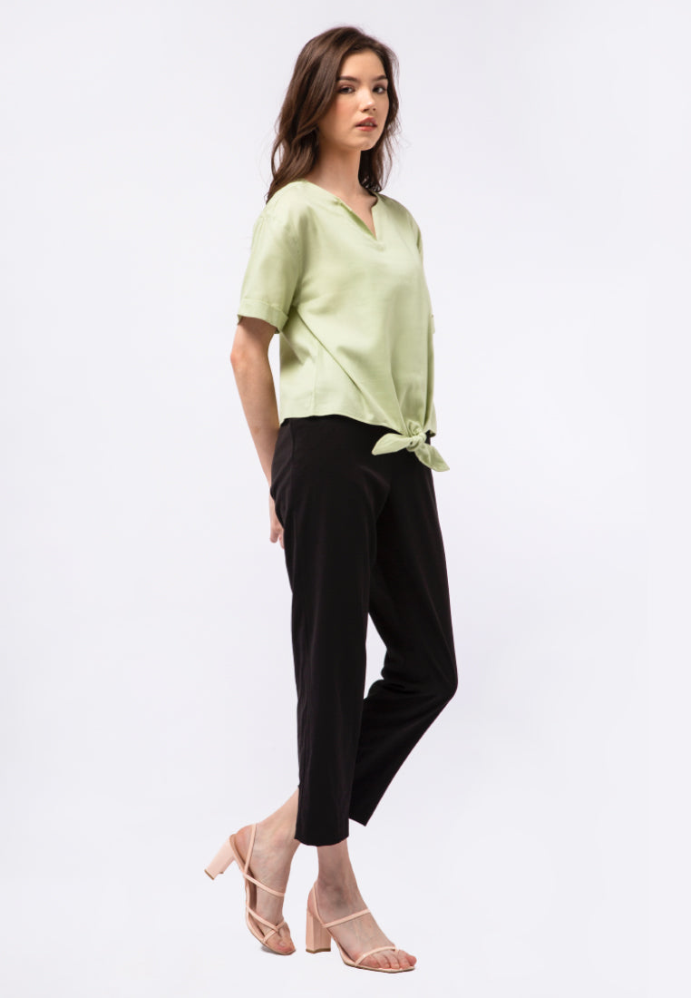 Front Knot Short Sleeve Blouse
