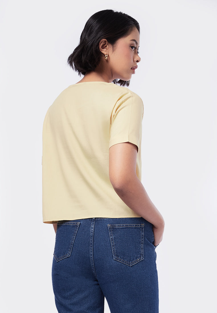Front Knot Short Sleeve Blouse